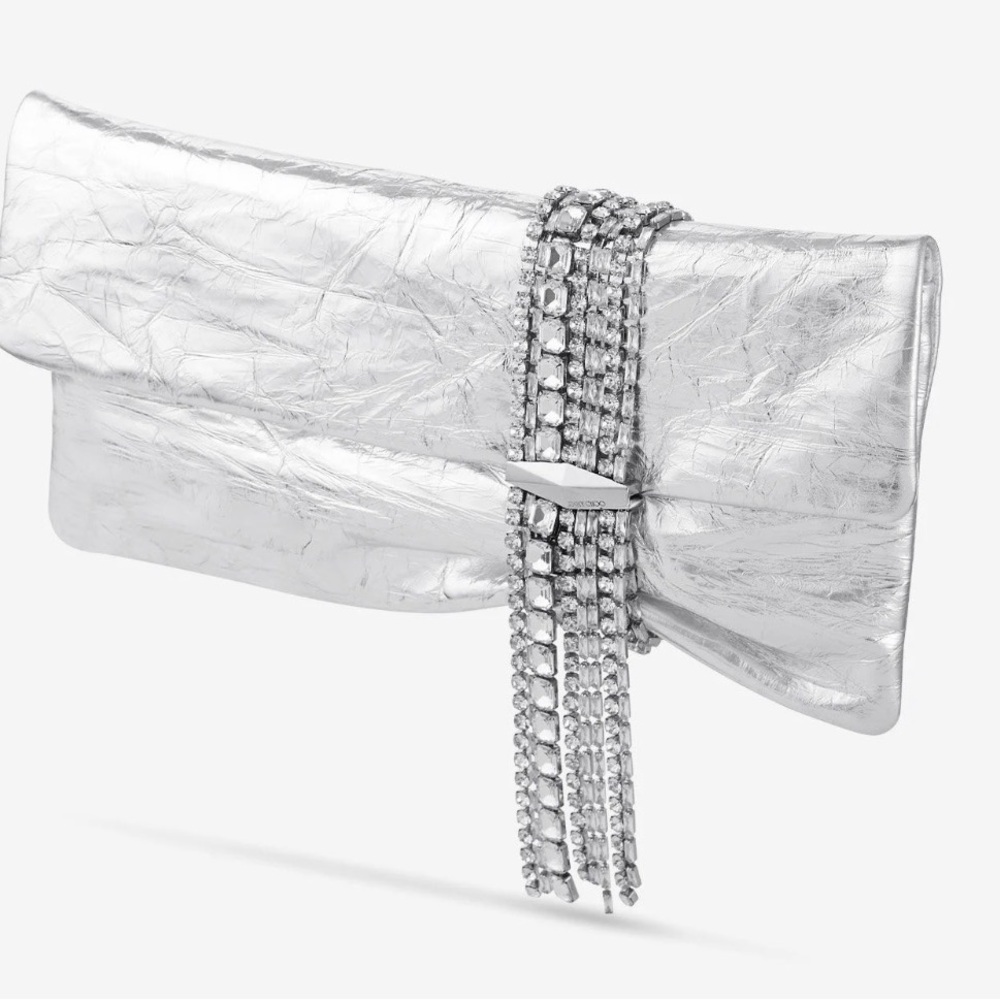 Jimmy Choo Silver Clutch with Crystal Accents